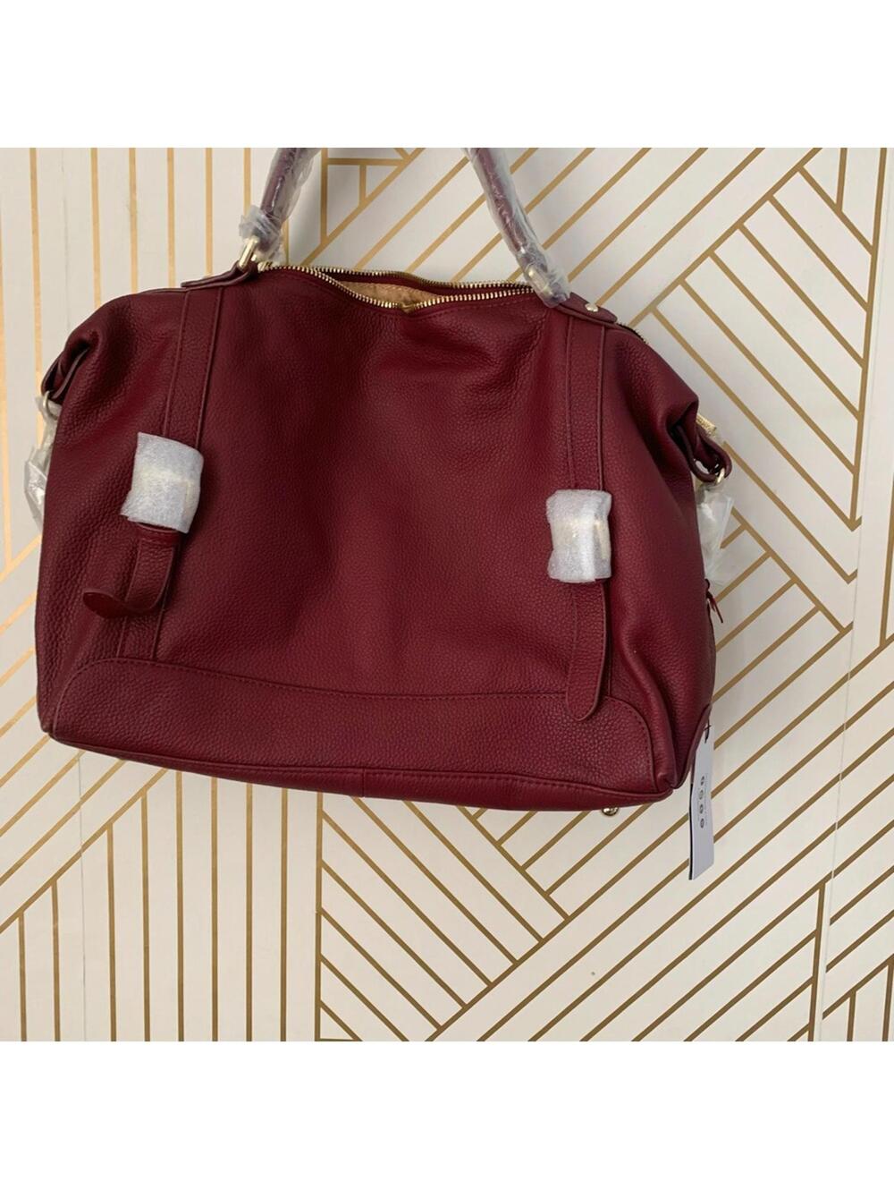 Ora Delphine NWT Adele Leather Satchel Handbag pebbled leather maroon burgundy